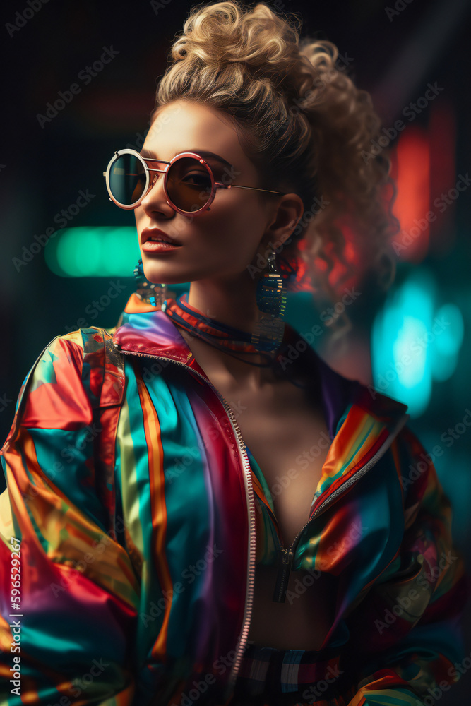 Canvas Prints fashion woman colorful, the bold eclectic fashion styles of the Y2K era. dressed in the latest fashion trends of the time, including chunky shoes, low-rise pants, crop tops, and oversized sunglasses