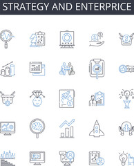 Fototapeta premium Strategy and enterprice line icons collection. Tactic, Plan, Approach, Scheme, Methodology, Blueprint, Design vector and linear illustration. Framework,Outline,Proposal outline signs set Generative AI