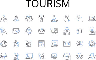 Tourism line icons collection. Travel Industry, Vacation Business, Hospitality Sector, Sightseeing Market, Excursion Business, Leisure Industry, Holiday Market vector and linear Generative AI
