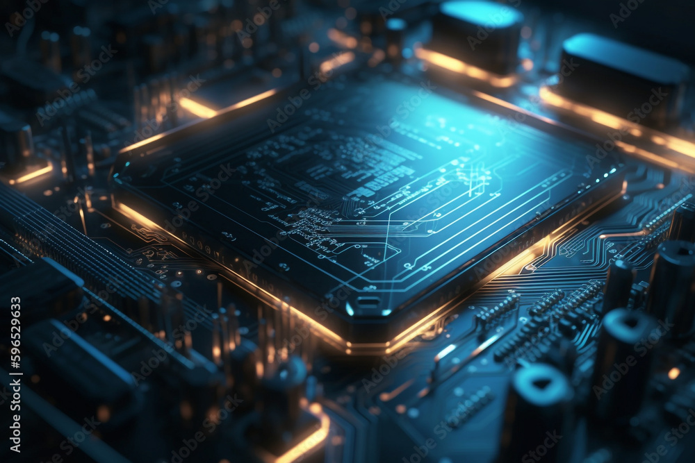 Aufkleber modern technology background with circuit board and glowing lines, generative ai