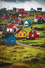 European villages under the snow mountain