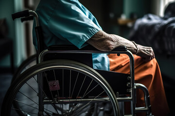 Obraz premium The elderly in the nursing home are sitting in a wheelchair