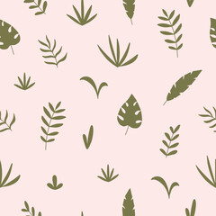 Cute seamless pattern with tropical plants. Vector illustration of baby print, clothes and bedding.