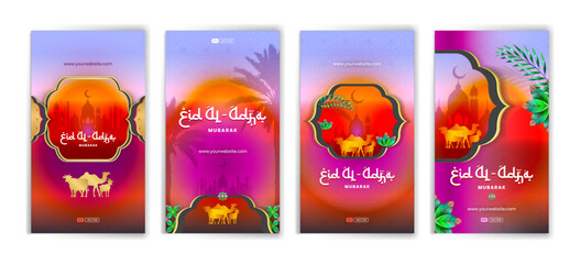 Fototapeta premium Eid al adha mubarak social media story design collection vibrant violet background