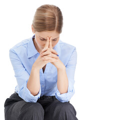Stress, burnout and PNG with a business woman isolated on a transparent background suffering from...