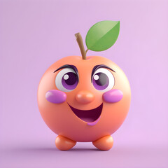 Cute smiling peach, cartoon style. Generative AI