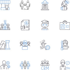 Staffing operations line icons collection. Recruitment, Placement, Hiring, Staffing, Onboarding, Orientation, Retention vector and linear illustration. Performance,Training,Sourcing Generative AI