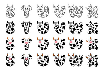 Cow alphabet in cartoon style