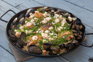 Seafood Paella in pan