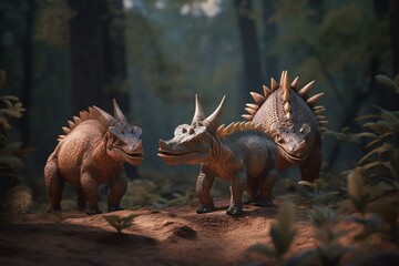 Three exploration Archaeoceratops in 3D. Generative AI