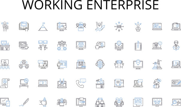 Working enterprise line icons collection. Design, Content, Navigation, Layout, Mobile-friendly, User-friendly, Responsive vector and linear illustration. Speed,SEO,Analytics outline Generative AI