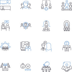 Fototapeta premium Contract Debate line icons collection. Agreement, Controversy, Legal, Obligation, Negotiation, Enforcement, Ambiguity vector and linear illustration. Conflict,Stipulation,Compromise Generative AI