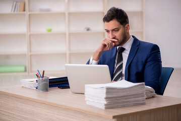Naklejka premium Young male employee working in the office