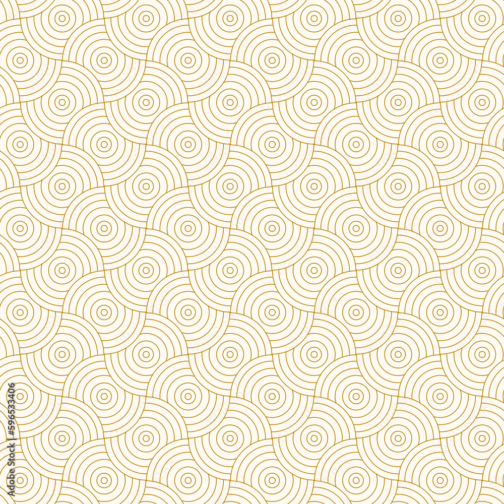 Wall mural overlapping seamless pattern. modern stylish texture. repeating geometric tiles. concentric gold cir