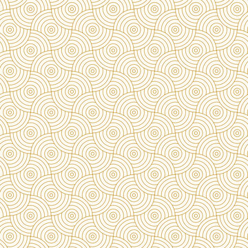 Overlapping seamless pattern. Modern stylish texture. Repeating geometric tiles. Concentric gold circles background.	
