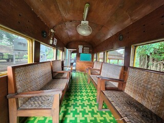 Interior of an old train carriage, relic of the 1900s Dutch 