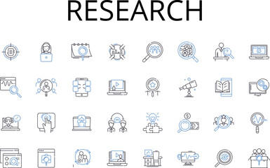Fototapeta na wymiar Research line icons collection. Analysis, Study, Inquiry, Investigation, Evaluation, Examination, Exploration vector and linear illustration. Scrutiny,Probe,Survey outline signs set Generative AI