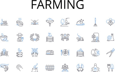 Farming line icons collection. Agriculture, Cultivation, Horticulture, Agribusiness, Gardening, Farm-to-table, Agronomy vector and linear illustration. Ranching,Homesteading,Agriscience Generative AI