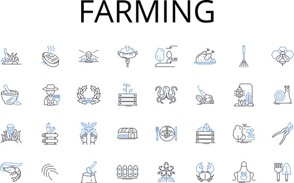 Farming line icons collection. Agriculture, Cultivation, Horticulture, Agribusiness, Gardening, Farm-to-table, Agronomy vector and linear illustration. Ranching,Homesteading,Agriscience Generative AI
