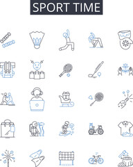 Sport time line icons collection. Pastime, Athleticism, Games, Recreation, Exercise, Leisure, Activity vector and linear illustration. Amusement,Pursuit,Playtime outline signs set Generative AI