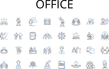 Office line icons collection. Workplace, Company, Employment, Business, Workspace, Enterprise, Establishment vector and linear illustration. Organization,Firm,Industry outline signs set Generative AI