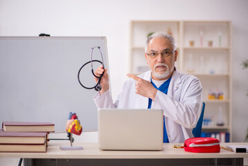 Old male doctor cardiologist working in the clinic