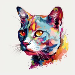 Cat in pop colorful art style on white background. Generative ai.
