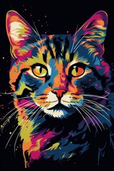 Cat in pop colorful art style on white background. Generative ai.