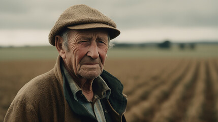 Old man in a field. Generative AI