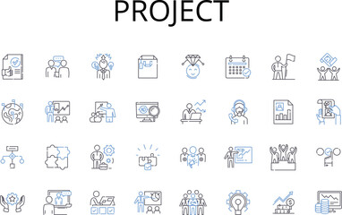 Project line icons collection. Venture, Initiative, Endeavor, Undertaking, Scheme, Assignment, Task vector and linear illustration. Enterprise,Pursuit,Mission outline signs set Generative AI