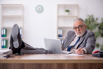 Old male employee working in the office