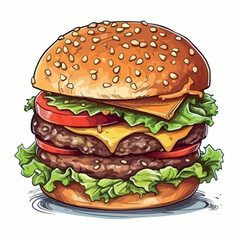 burger flat vector illustration. burger hand drawing isolated vector illustration