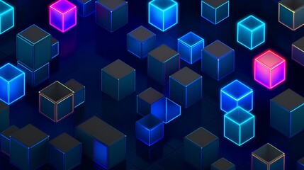 Digital transformation concept showcasing an isometric glowing 3D cubes pattern, highlighting innovation, connectivity, and futuristic technology in a rapidly evolving digital landscape. Generative AI