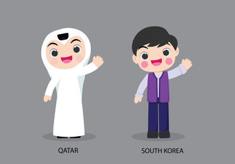 Obraz na płótnie Canvas Qatar peopel in national dress. Set of South Korea man dressed in national clothes. Vector flat illustration
