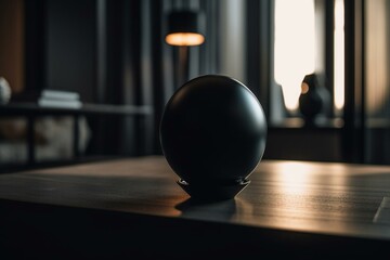 Fototapeta na wymiar Sleek black orb: a simplistic accent for contemporary indoor spaces. Generative AI