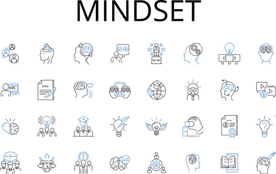 Mindset line icons collection. Attitude, Perspective, Outlook, Philosophy, Belief system, Mentality, Worldview vector and linear illustration. Approach,Frame of mind,State of mind Generative AI
