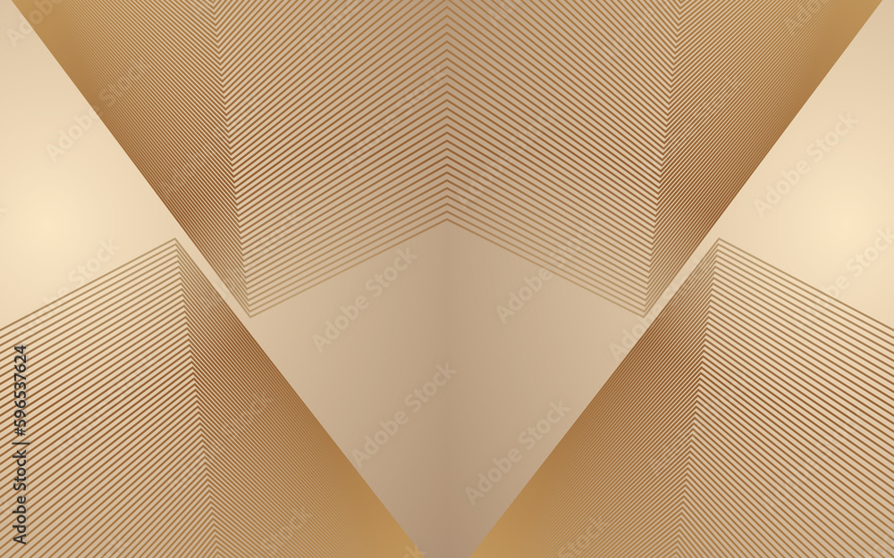 Poster golden lines create the spatial background of the abstract triangular building