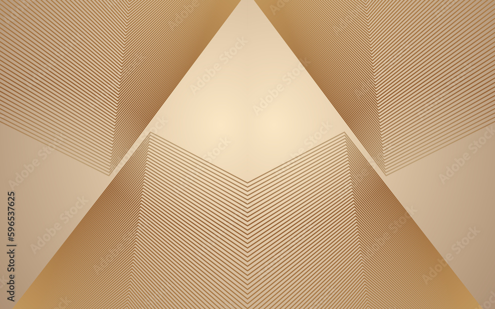 Poster golden lines create the spatial background of the abstract triangular building