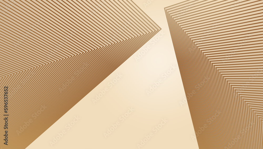 Poster look up at the abstract building made up of golden lines.abstract geometric shape. futuristic backgr