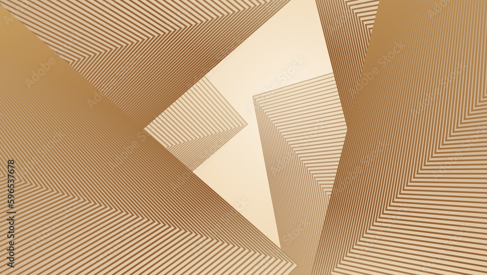 Poster look up at the abstract building made up of golden lines.abstract geometric shape. futuristic backgr