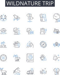 Wildnature trip line icons collection. Strategy, Guidance, Planning, Discussion, Feedback, Solutions, Insight vector and linear illustration. Collaboration,Assessment,Analysis outline Generative AI
