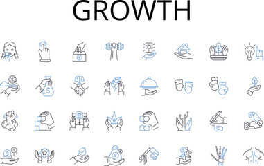 Growth line icons collection. Expansion, Development, Progression, Advancement, Improvement, Evolvement, Expansionism vector and linear illustration. Flourishing,Thriving,Maturity Generative AI