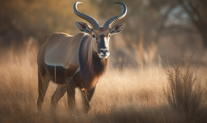 photo of eland (genus Taurotragus) in its natural habitat. Generative AI
