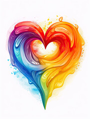 Rainbow heart, watercolor, paint, illustration, love, togetherness. Generative AI