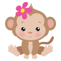 Obraz premium Cute sitting monkey girl vector cartoon illustration