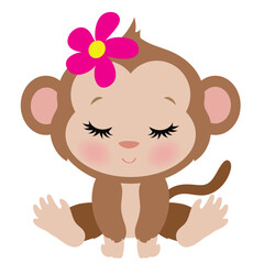 Cute sitting monkey girl vector cartoon illustration © primus44