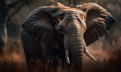 Fototapeta na wymiar close up photo of elephant in its natural habitat. Generative AI