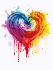 Rainbow heart, watercolor, paint, illustration, love, togetherness. Generative AI