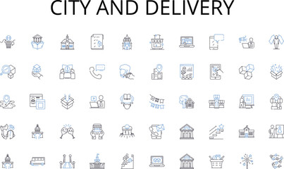 City and delivery line icons collection. Advertising, Marketing, Products, Services, Retail, Wholesale, Distribution vector and linear illustration. Logistics,Sales,Business outline Generative AI