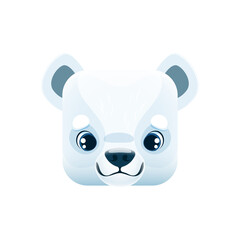 Cartoon white polar bear kawaii square animal face. Isolated vector arctic bear cub character. UI or gui design element, game or app button, icon, wild creature graphic portrait